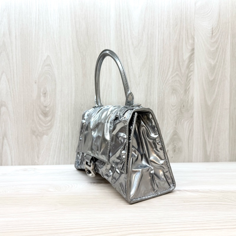 Balenciaga銀色抓皺羊皮小號Hourglass沙漏手提側背包751497-2