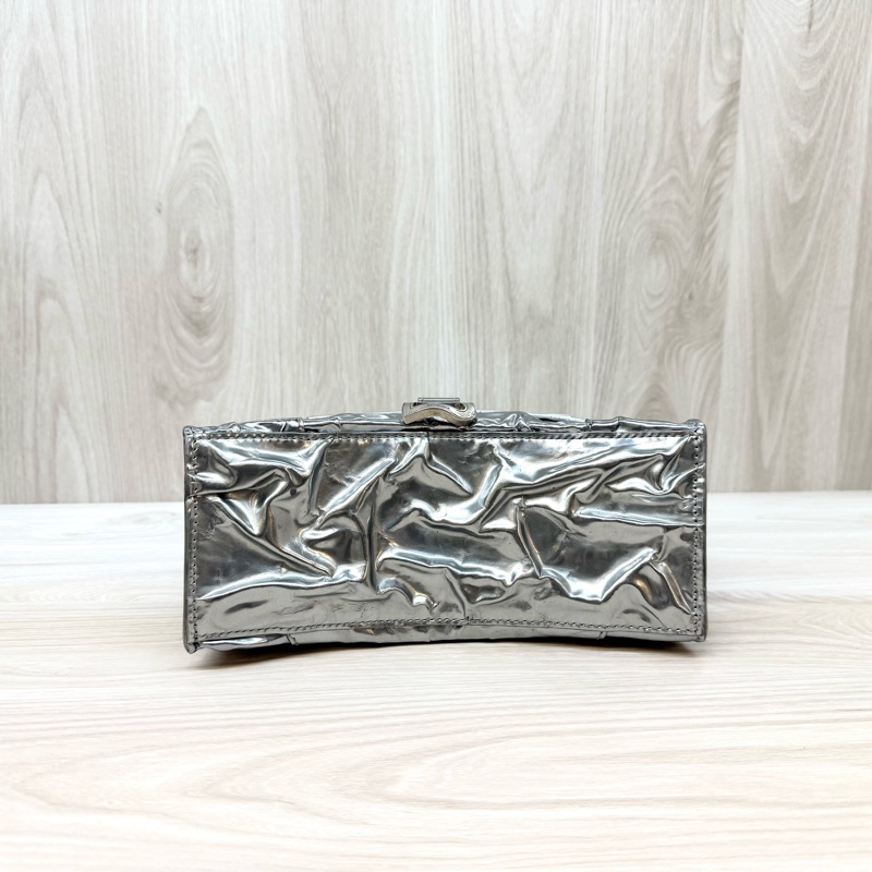Balenciaga銀色抓皺羊皮小號Hourglass沙漏手提側背包751497-4