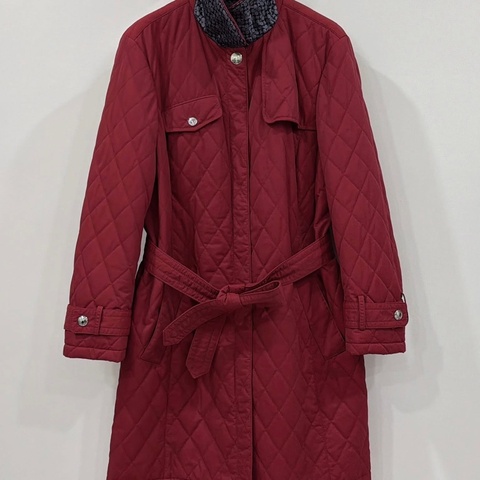 美國蔻馳 Coach 勃艮第紅菱格紋縫衍綁帶外套