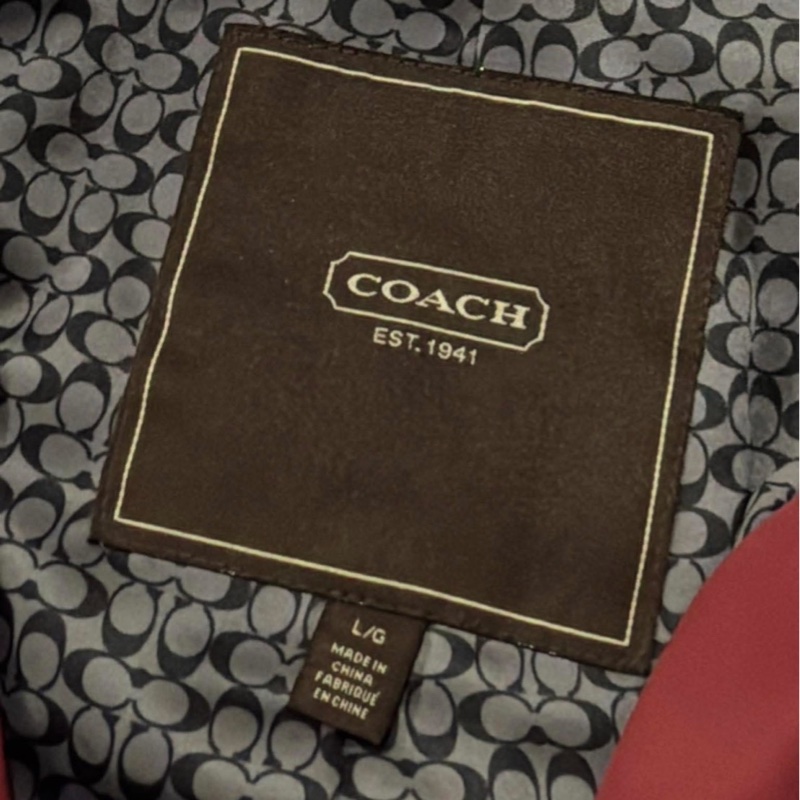 美國蔻馳 Coach 勃艮第紅菱格紋縫衍綁帶外套-8