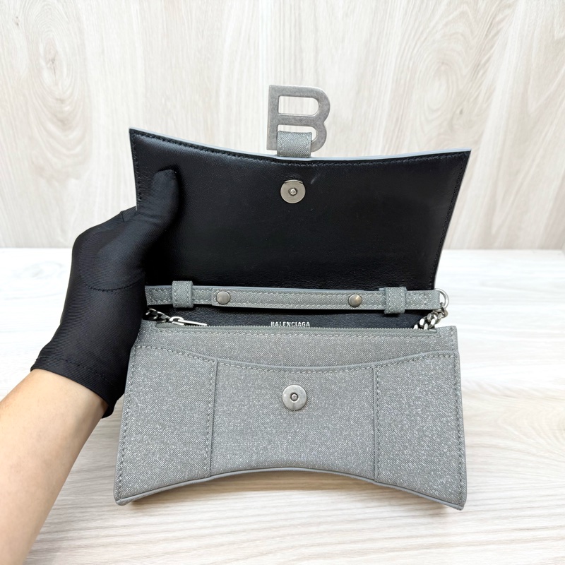 Balenciaga 銀色hourglass沙漏WOC鏈條包 656050-5