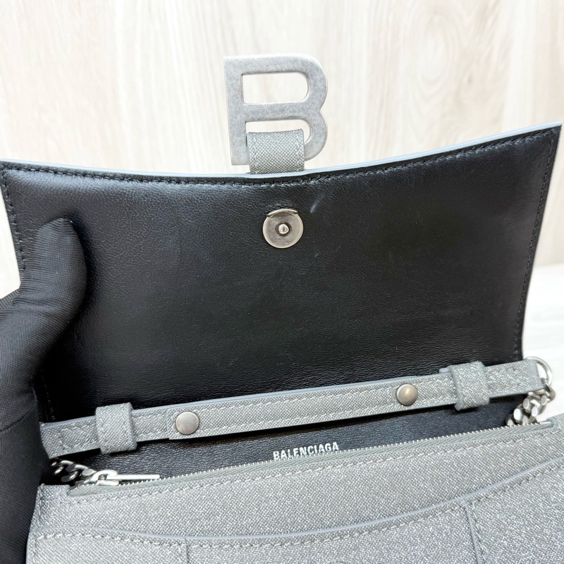 Balenciaga 銀色hourglass沙漏WOC鏈條包 656050-12