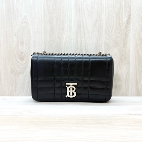 Burberry黑銀羊皮衍縫格紋TBLOLA小號側背包8059510