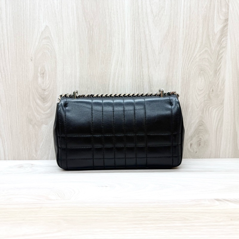 Burberry黑銀羊皮衍縫格紋TBLOLA小號側背包8059510-1