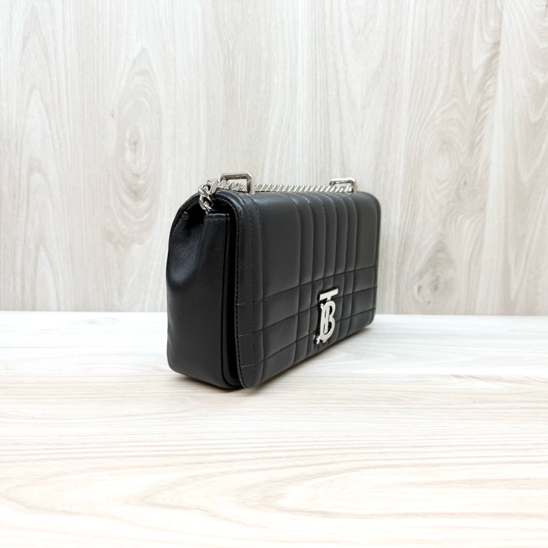 Burberry黑銀羊皮衍縫格紋TBLOLA小號側背包8059510-3