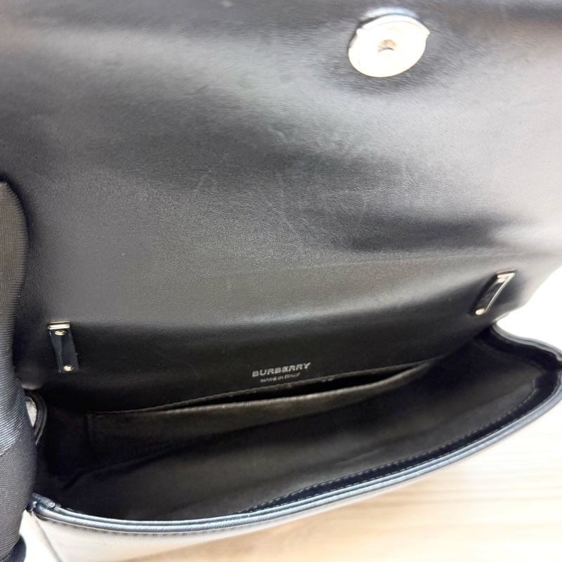 Burberry黑銀羊皮衍縫格紋TBLOLA小號側背包8059510-13