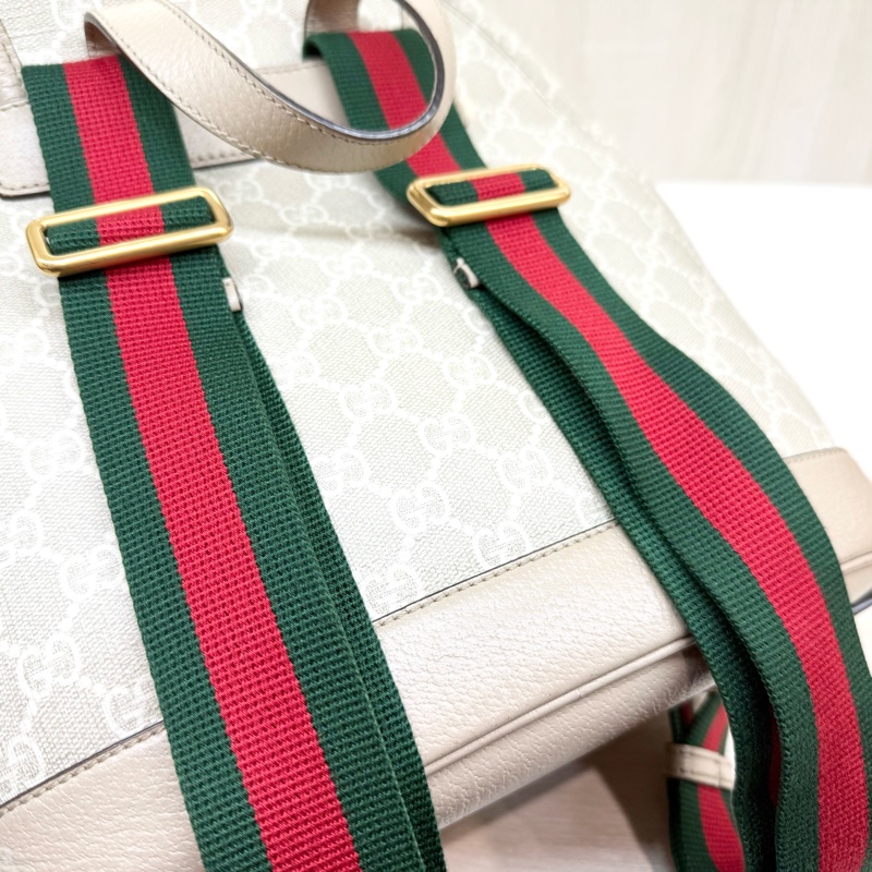 GUCCI燕麥老花Retro綠紅綠背帶下蓋磁吸束口後背包674147-10