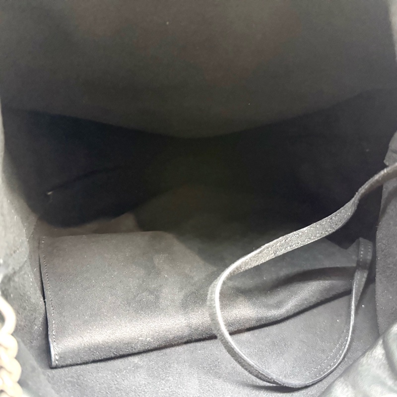 YSL 黑銀羊皮抽繩束口肩背鍊包538447-5