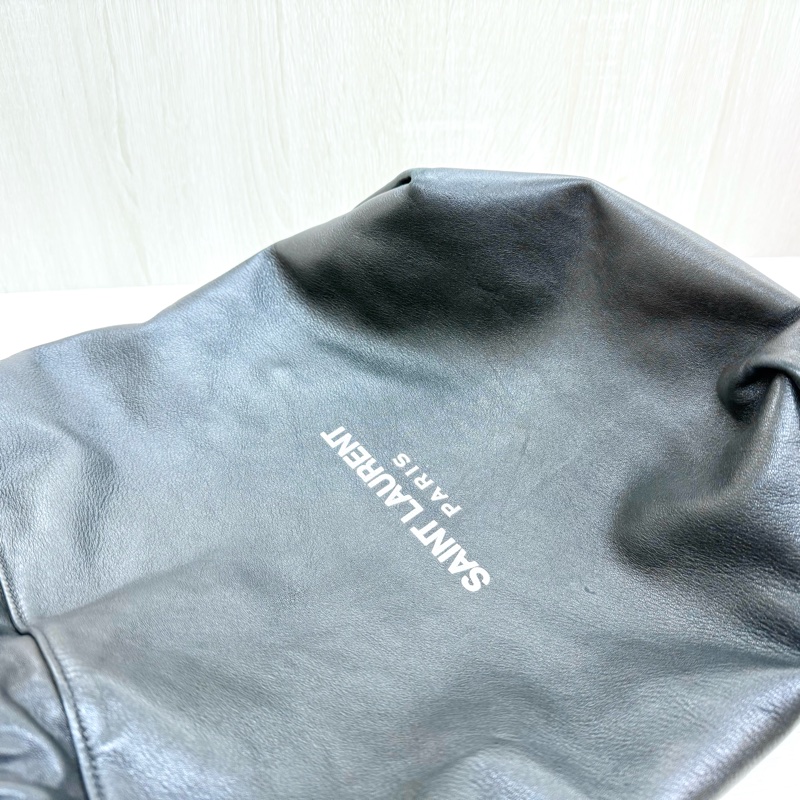 YSL 黑銀羊皮抽繩束口肩背鍊包538447-12