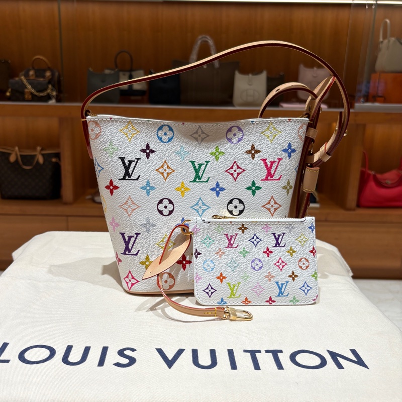 Louis Vuitton x TM ALL IN BB LV 村上隆白三彩水桶包-2-0