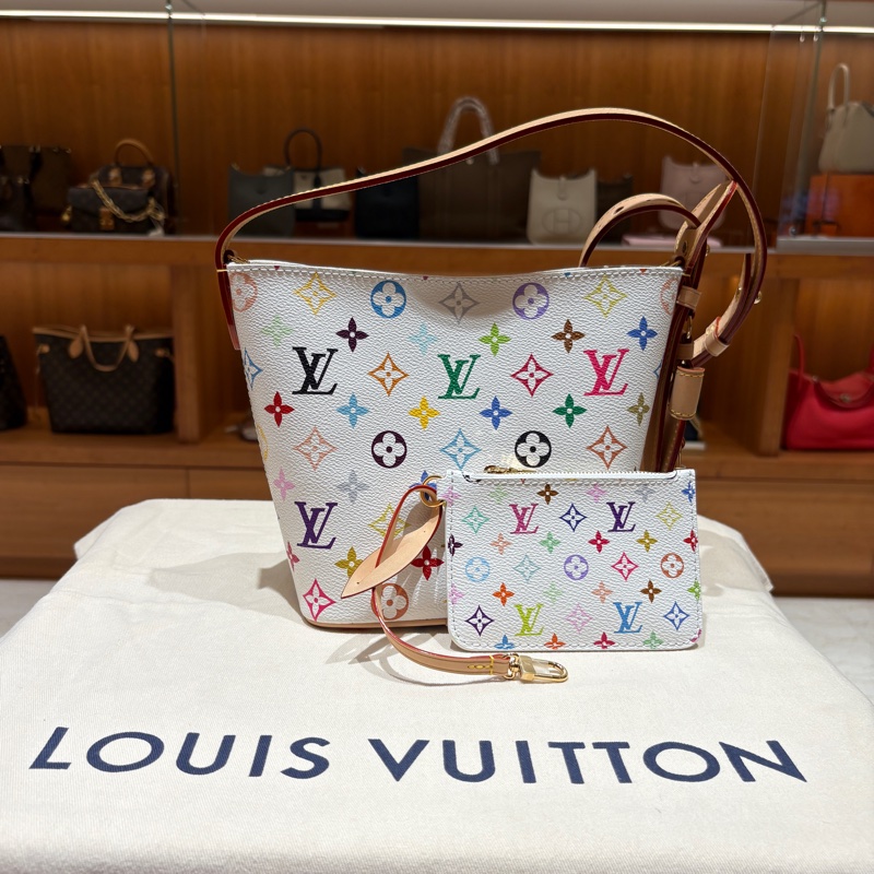 Louis Vuitton x TM ALL IN BB LV 村上隆白三彩水桶包-2-5