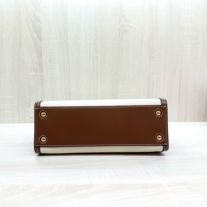 BURBERRY米白拼棕牛皮TB釦Frances手提肩背包80705721-4