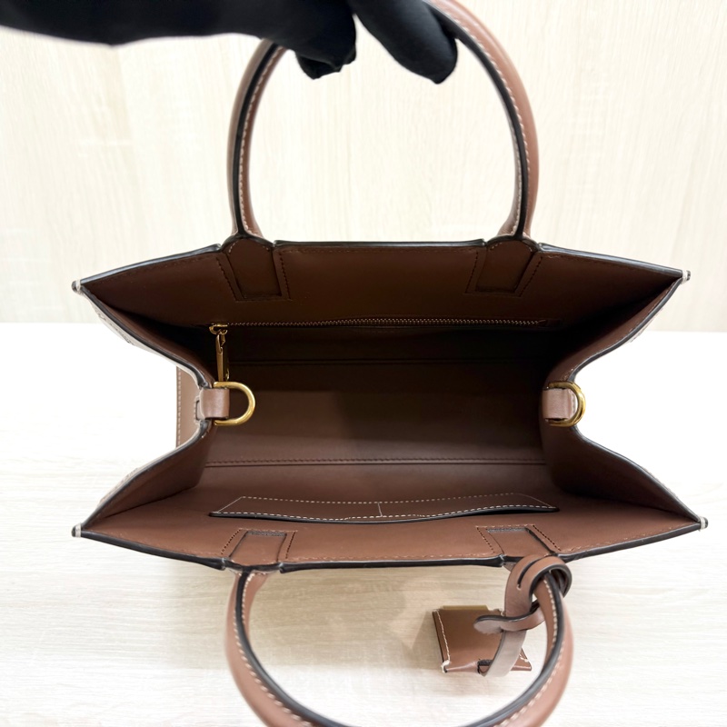 BURBERRY米白拼棕牛皮TB釦Frances手提肩背包80705721-5