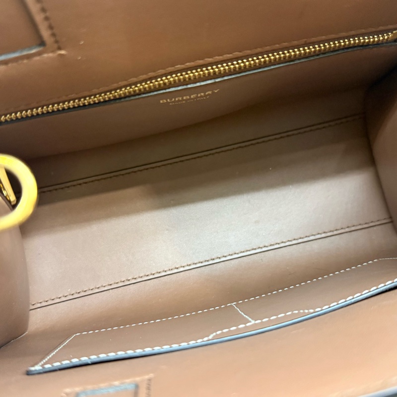 BURBERRY米白拼棕牛皮TB釦Frances手提肩背包80705721-6