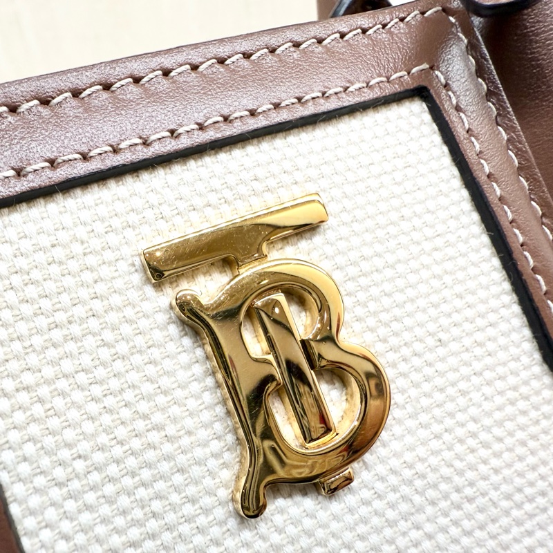 BURBERRY米白拼棕牛皮TB釦Frances手提肩背包80705721-13