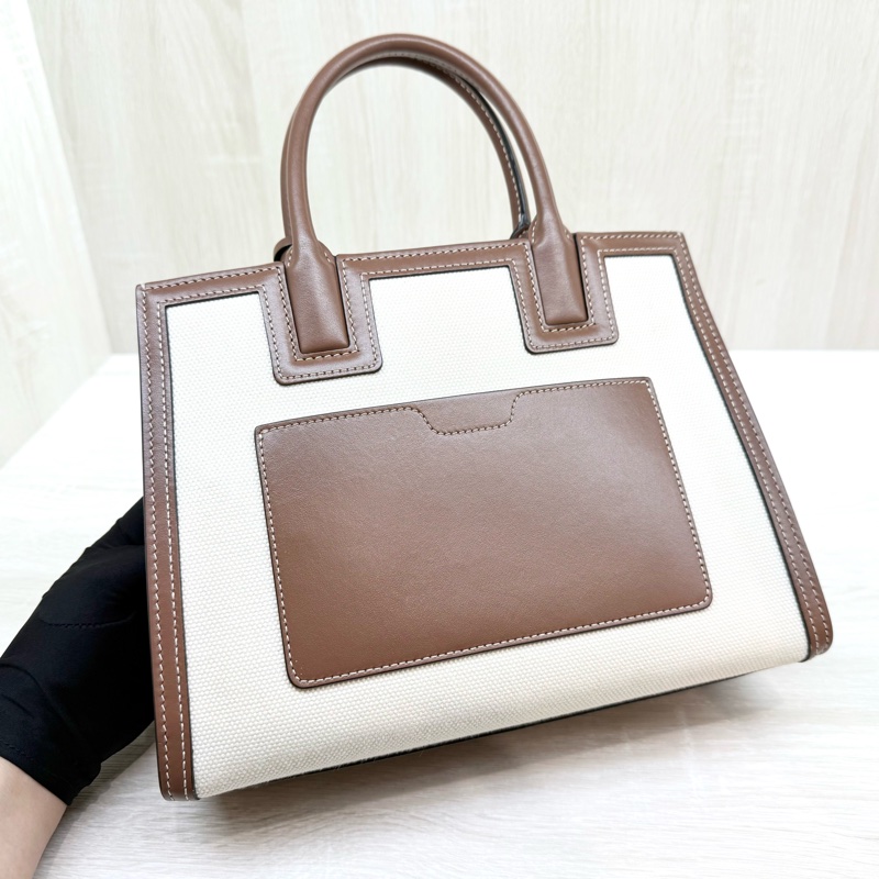 BURBERRY米白拼棕牛皮TB釦Frances手提肩背包80705721-14