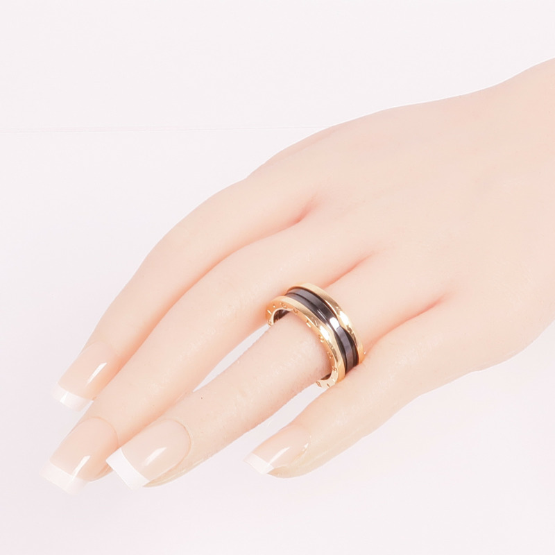 BVLGARI 18K玫瑰金/陶瓷B.zero1 Two-Band Ring戒指Bvlgari#61/US#9.25-6