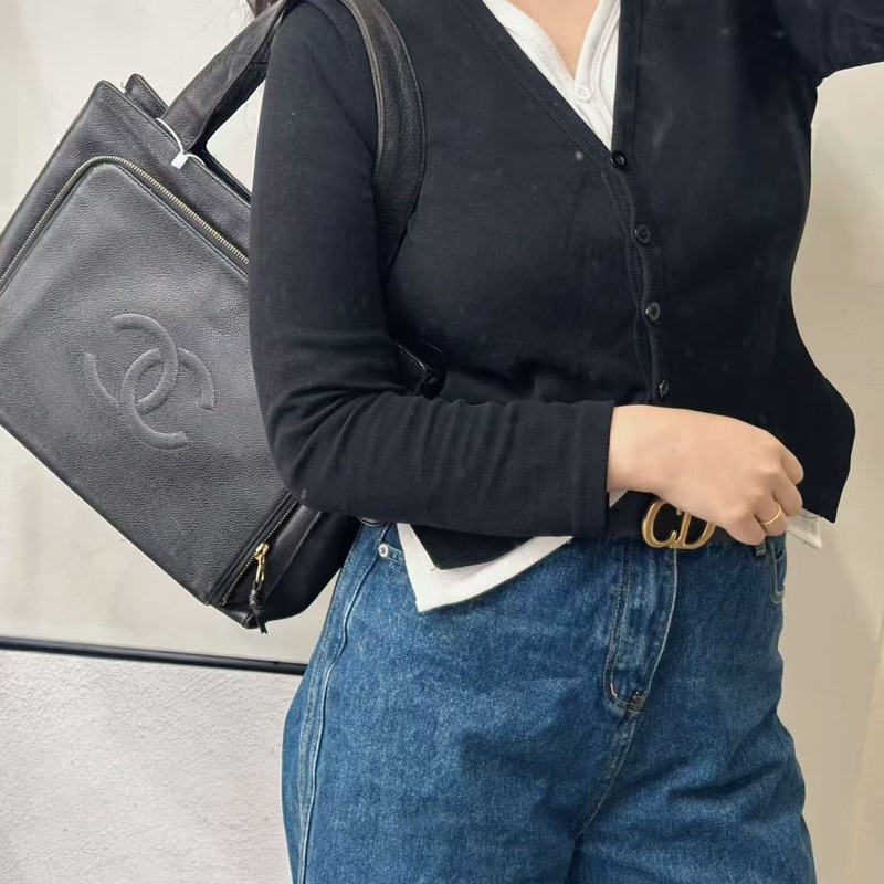 Chanel 香奈兒黑金荔枝紋單肩托特Tote-2