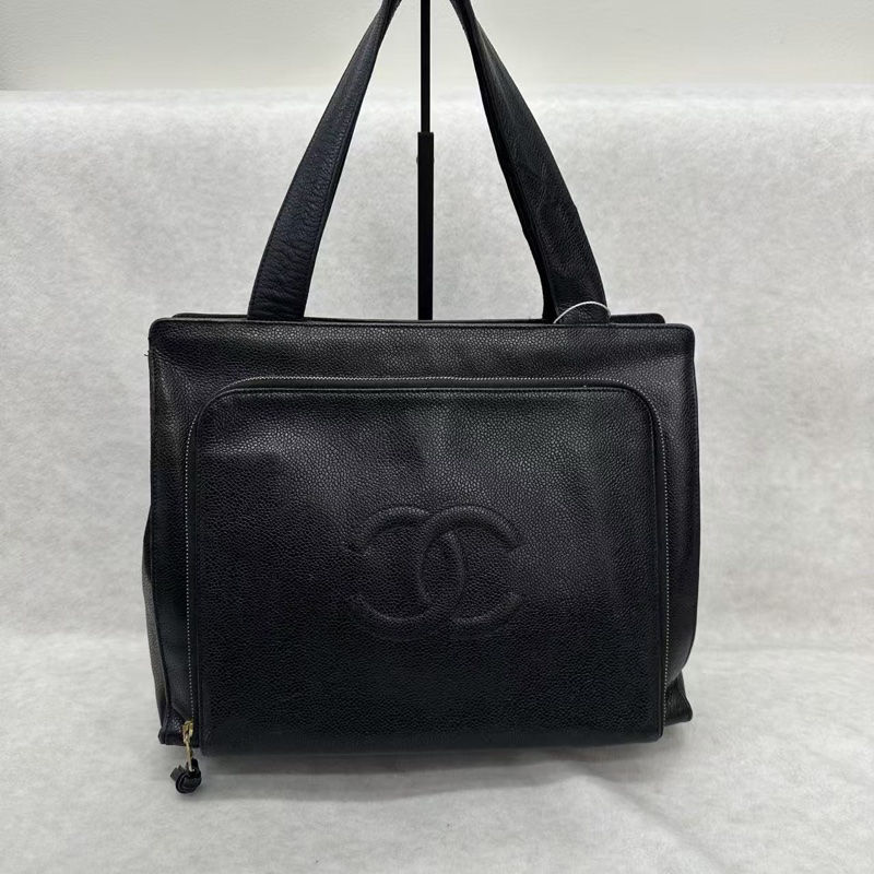 Chanel 香奈兒黑金荔枝紋單肩托特Tote-5