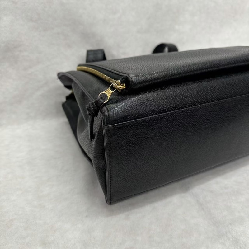 Chanel 香奈兒黑金荔枝紋單肩托特Tote-10