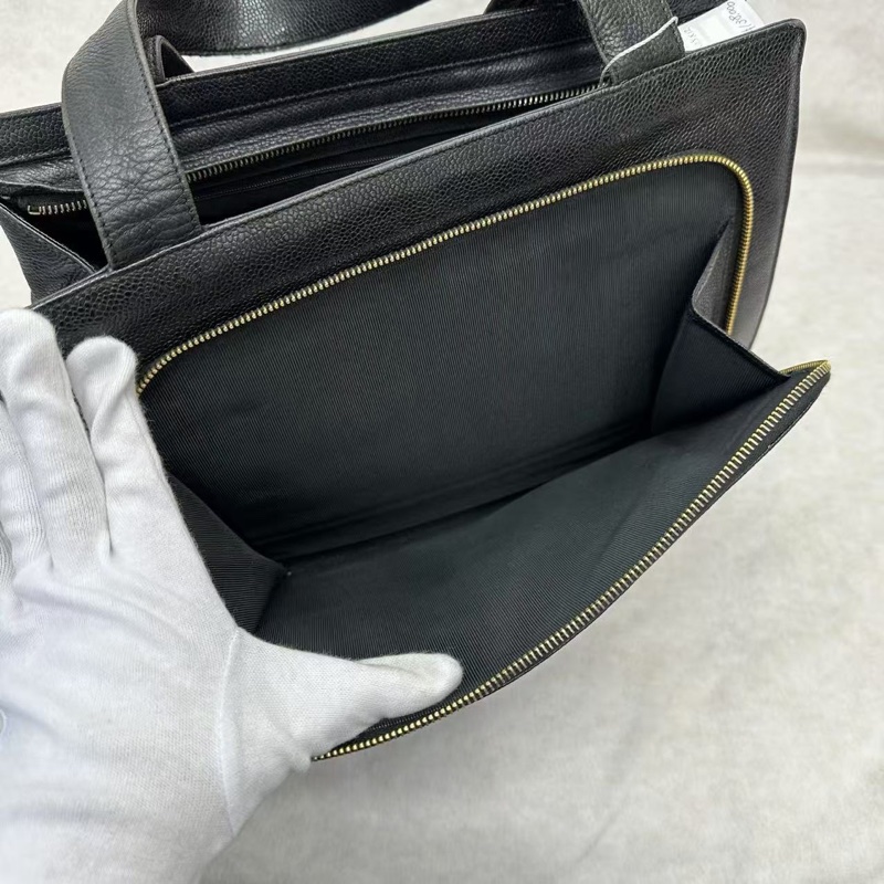 Chanel 香奈兒黑金荔枝紋單肩托特Tote-14