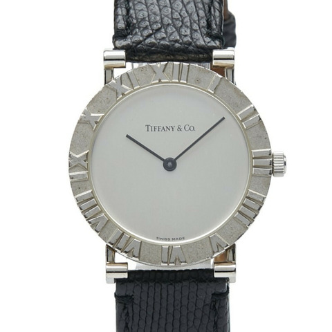 Tiffany & Co.) Atlas 男士腕錶 M0640，石英機芯，銀色錶盤，SV925，皮革錶帶。