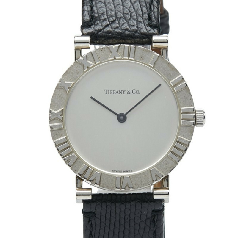 Tiffany & Co.) Atlas 男士腕錶 M0640,石英機芯,銀色錶盤,SV925,皮革錶帶。-0