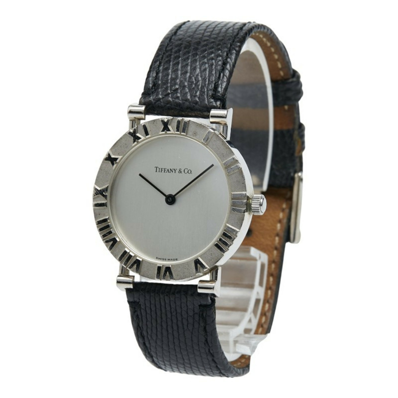 Tiffany & Co.) Atlas 男士腕錶 M0640,石英機芯,銀色錶盤,SV925,皮革錶帶。-1