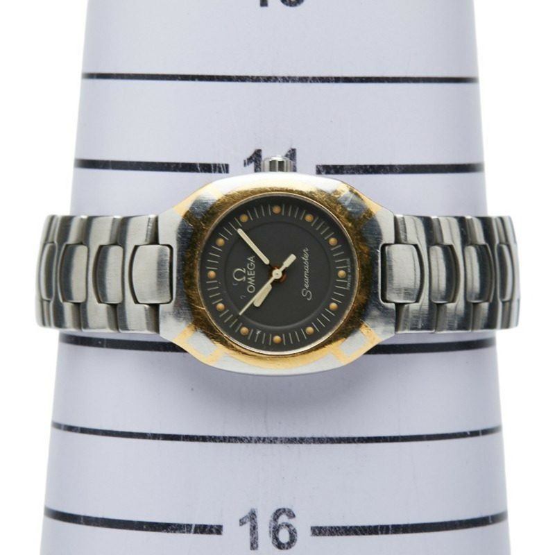 歐米茄海馬系列北極星石英腕錶，灰色錶盤，不鏽鋼錶殼，黃金錶帶，女士款，歐米茄-8