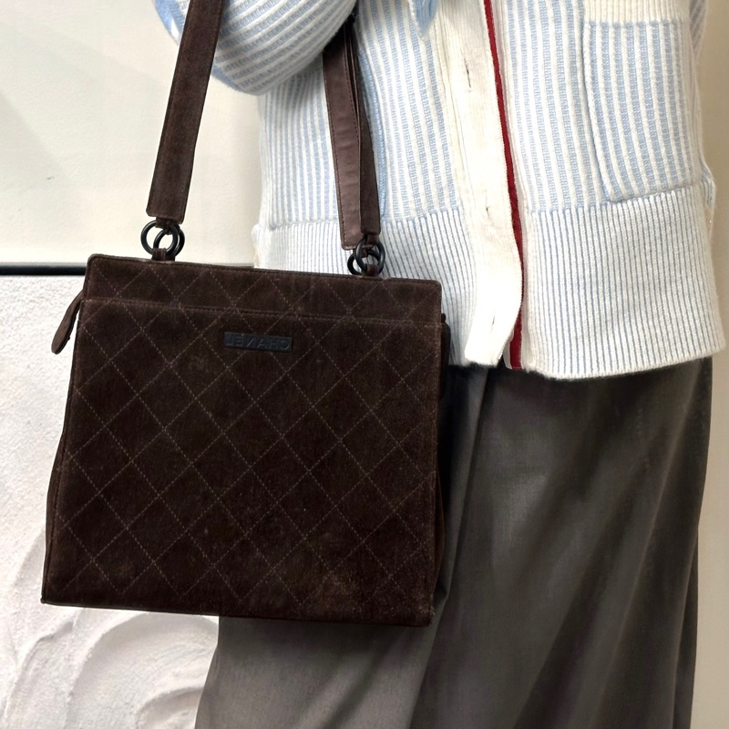 Chanel 香奈兒棕色麂皮單肩托特包 Tote 中古 Vintage-11