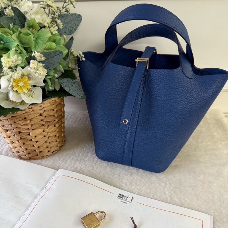 Picotin Lock 18cm PM手提小水桶(淡金釦/扎染藍)-0