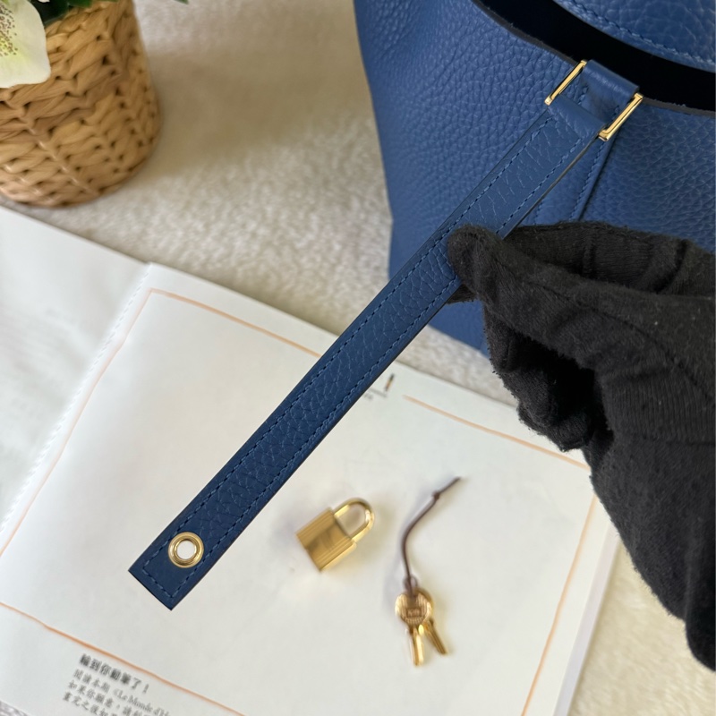 Picotin Lock 18cm PM手提小水桶(淡金釦/扎染藍)-7