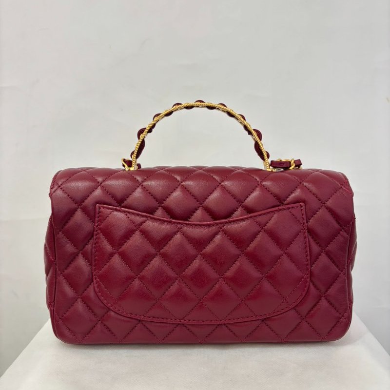 CHANEL棗紅色羊皮仿舊金鍊COCO Handle 23-3