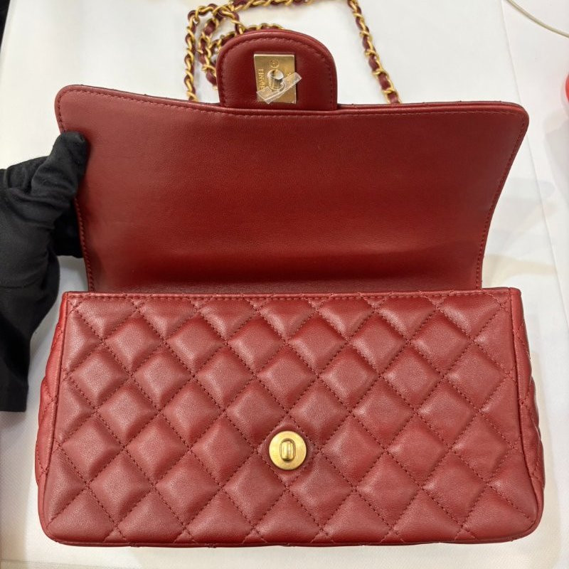CHANEL棗紅色羊皮仿舊金鍊COCO Handle 23-7