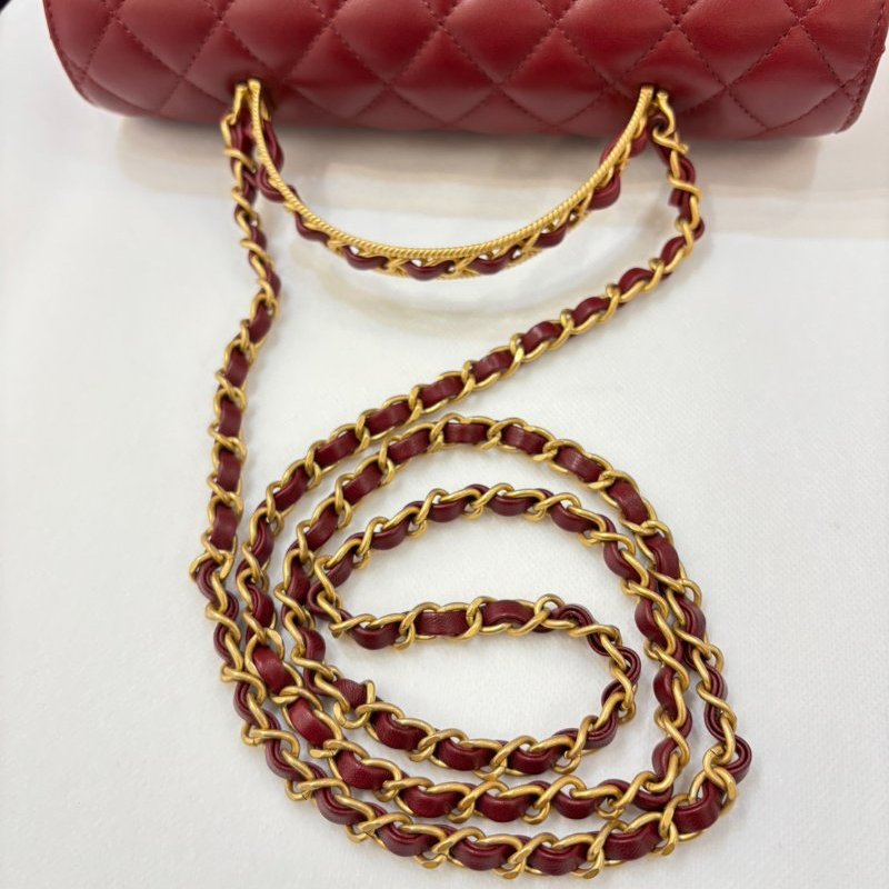 CHANEL棗紅色羊皮仿舊金鍊COCO Handle 23-8