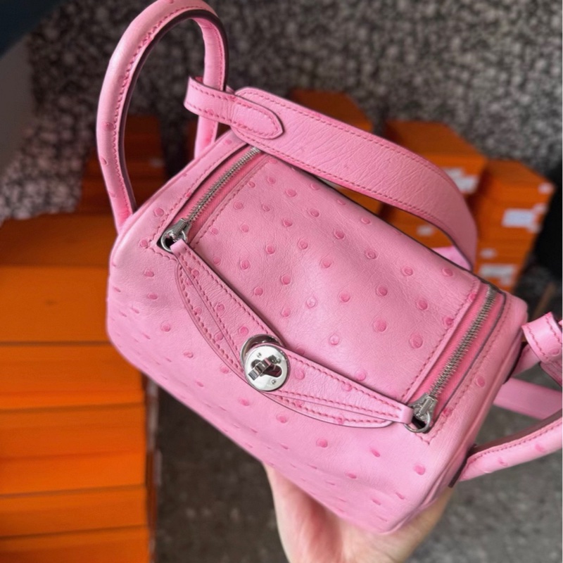 愛馬仕 mini Lindy 泡泡粉 銀扣 z刻 99新  配件 塵袋盒子-2