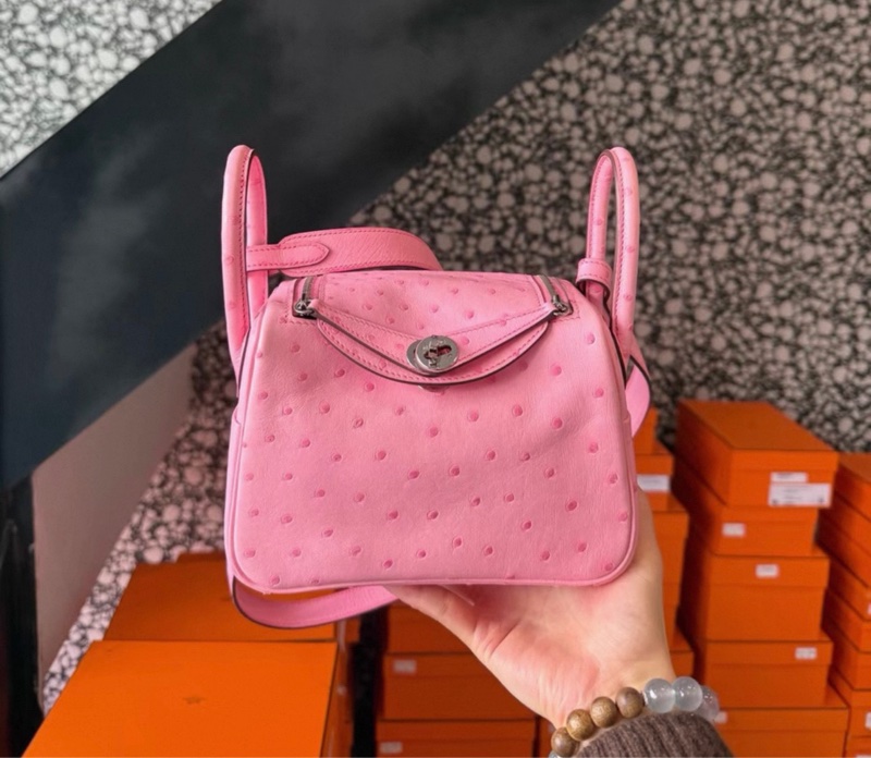 愛馬仕 mini Lindy 泡泡粉 銀扣 z刻 99新  配件 塵袋盒子-5