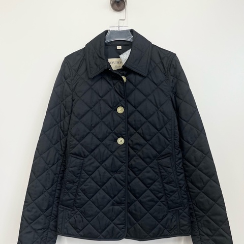 Burberry黑色菱格單排扣翻領棉服外套 xs碼 99新