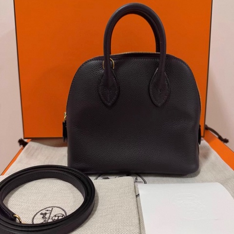 Hermes mini bolide 黑加侖紫金扣 K刻