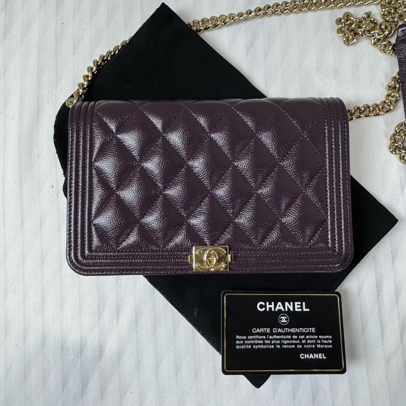 Chanel  leboy 荔枝牛皮大WOC 紫色💜金扣-0