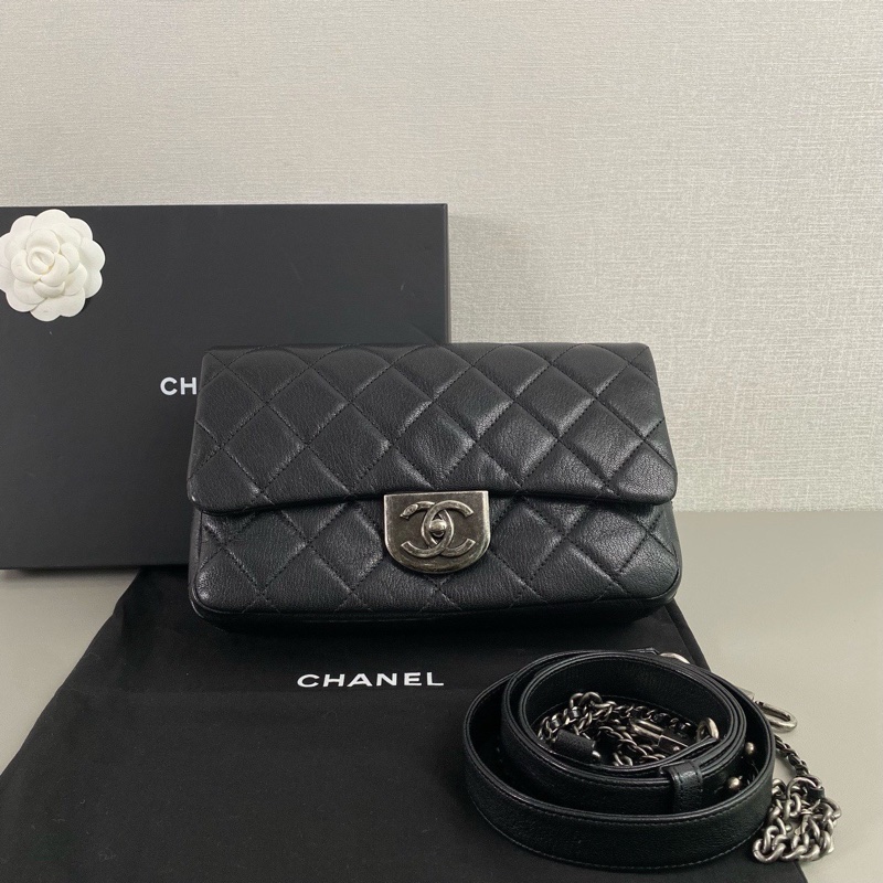 99新全配 秀款❤️ 香奈兒 #黑銀 #荔枝紋牛皮 #cf25 雙鏈條 流浪 #鎖頭包-7