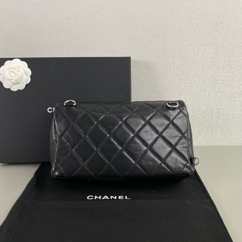 99新全配 秀款❤️ 香奈兒 #黑銀 #荔枝紋牛皮 #cf25 雙鏈條 流浪 #鎖頭包-10