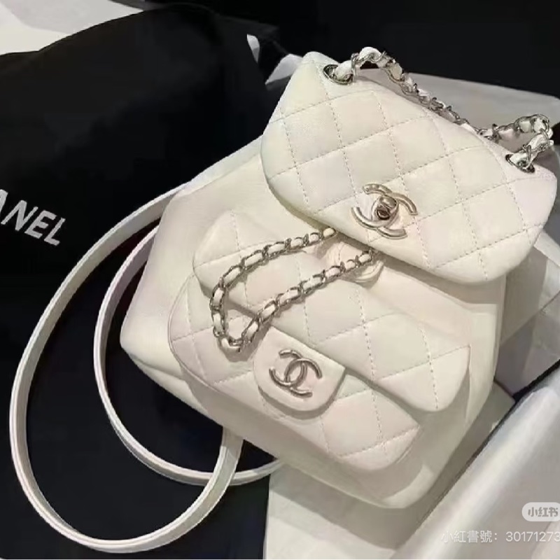 全配芯片帶膜🈶️台灣購證 #香奈兒 #奶油白 #油蠟牛皮 #duma #雙肩包-2