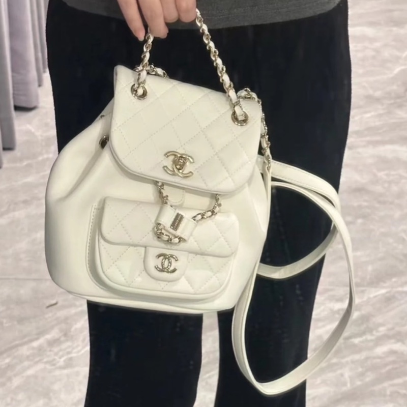 全配芯片帶膜🈶️台灣購證 #香奈兒 #奶油白 #油蠟牛皮 #duma #雙肩包-3