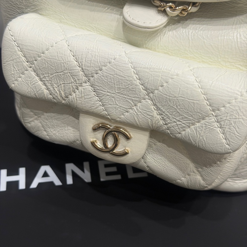 全配芯片帶膜🈶️台灣購證 #香奈兒 #奶油白 #油蠟牛皮 #duma #雙肩包-12