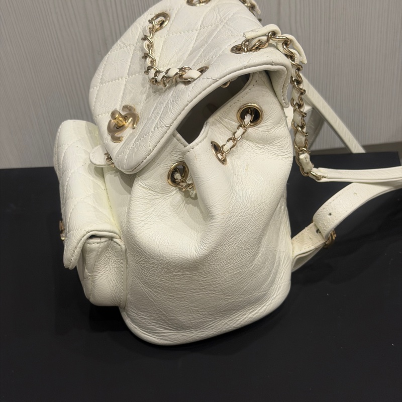 全配芯片帶膜🈶️台灣購證 #香奈兒 #奶油白 #油蠟牛皮 #duma #雙肩包-13