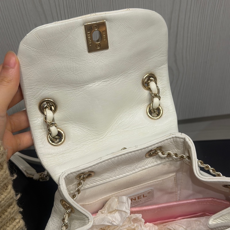 全配芯片帶膜🈶️台灣購證 #香奈兒 #奶油白 #油蠟牛皮 #duma #雙肩包-20