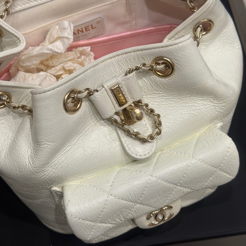 全配芯片帶膜🈶️台灣購證 #香奈兒 #奶油白 #油蠟牛皮 #duma #雙肩包-21