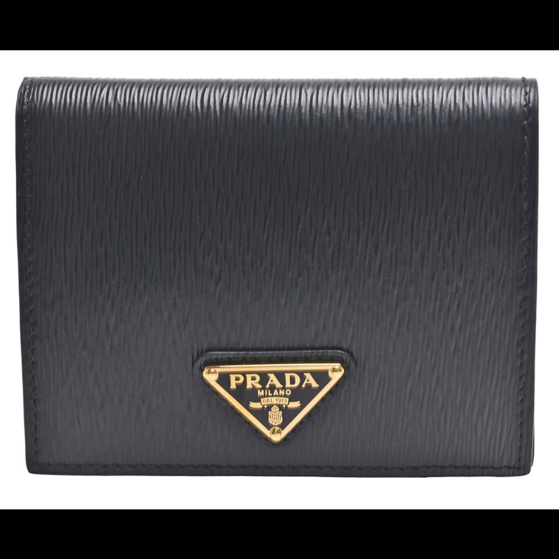 PRADA 經典三角LOGO直紋小牛皮短夾 零錢包  1MV204-1