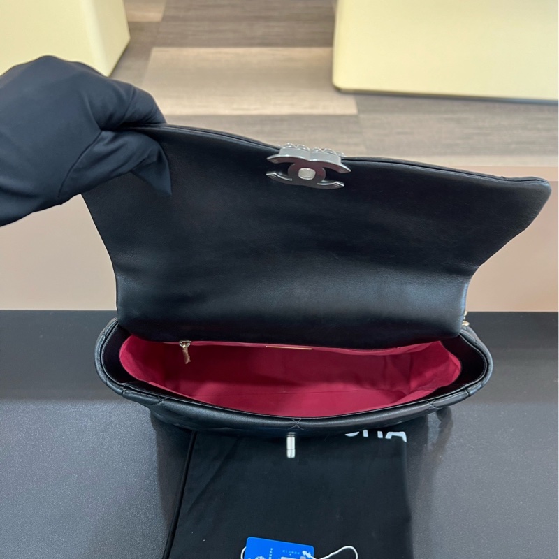 99新22年芯片款Chanel香奈兒19bag黑銀中號鏈條包-8